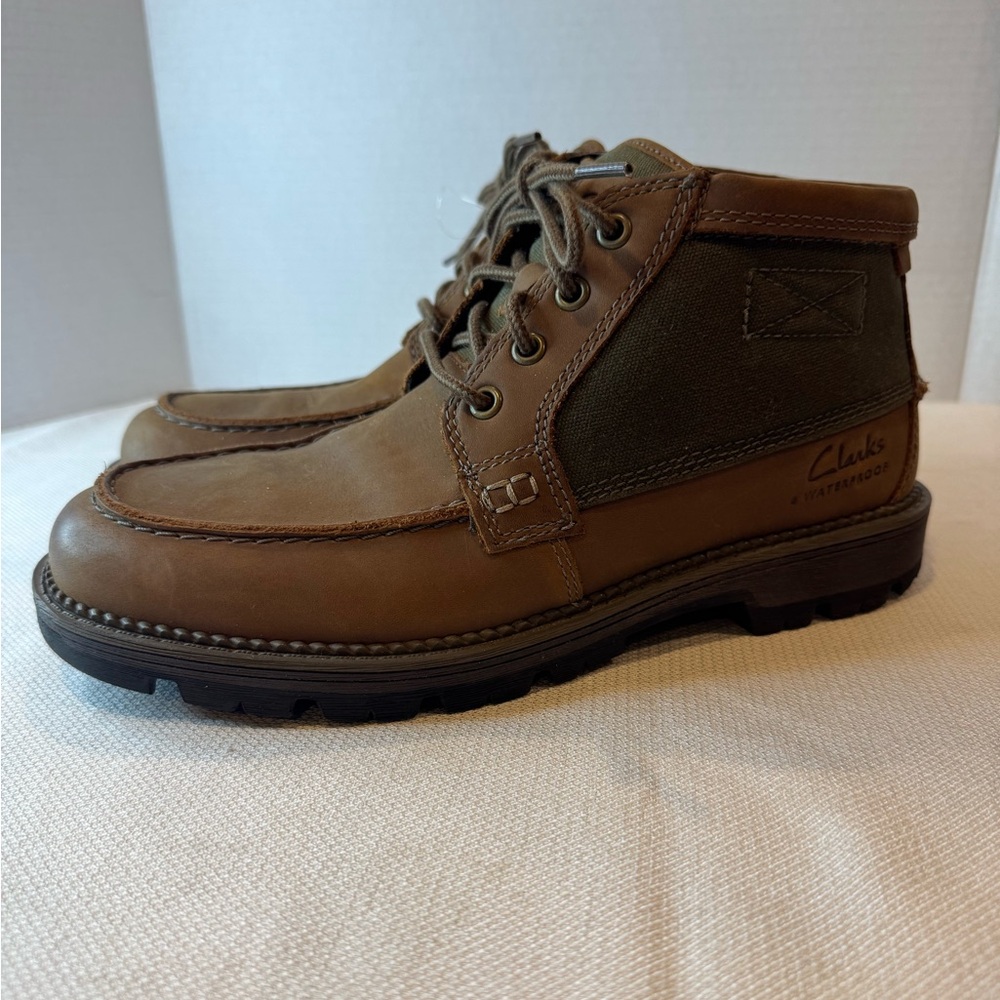Clarks Maplewalk Moc Brown Green Leather Lace Up Waterproof Ankle Boots Mens 8M